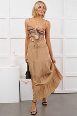 Ocean Serenade Tiered Maxi Skirt (Khaki)
