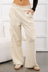 Mellow Hours Cargo Wide Leg Lounge Pants (Cream)
