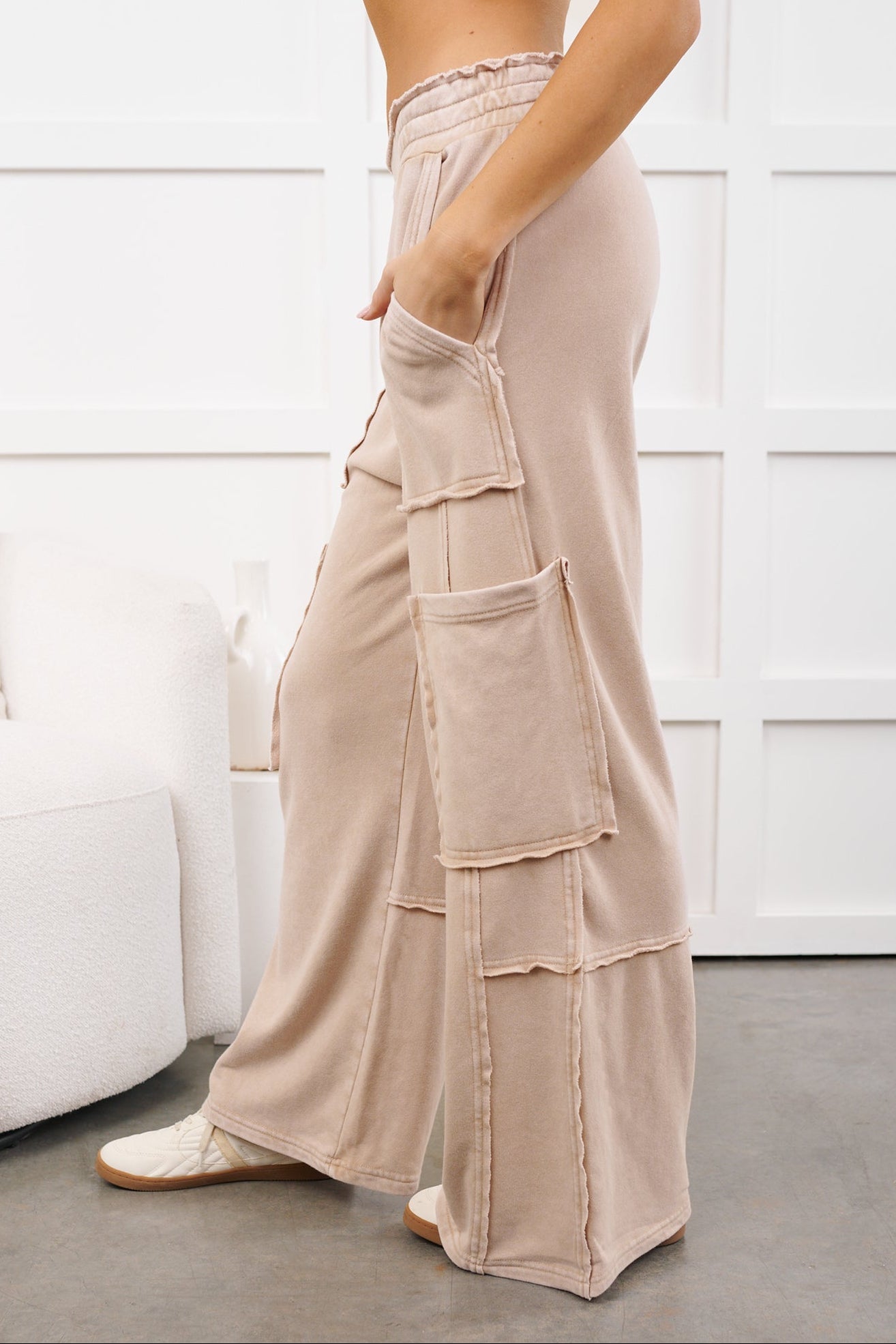 Mellow Hours Cargo Wide Leg Lounge Pants (Dark Taupe)