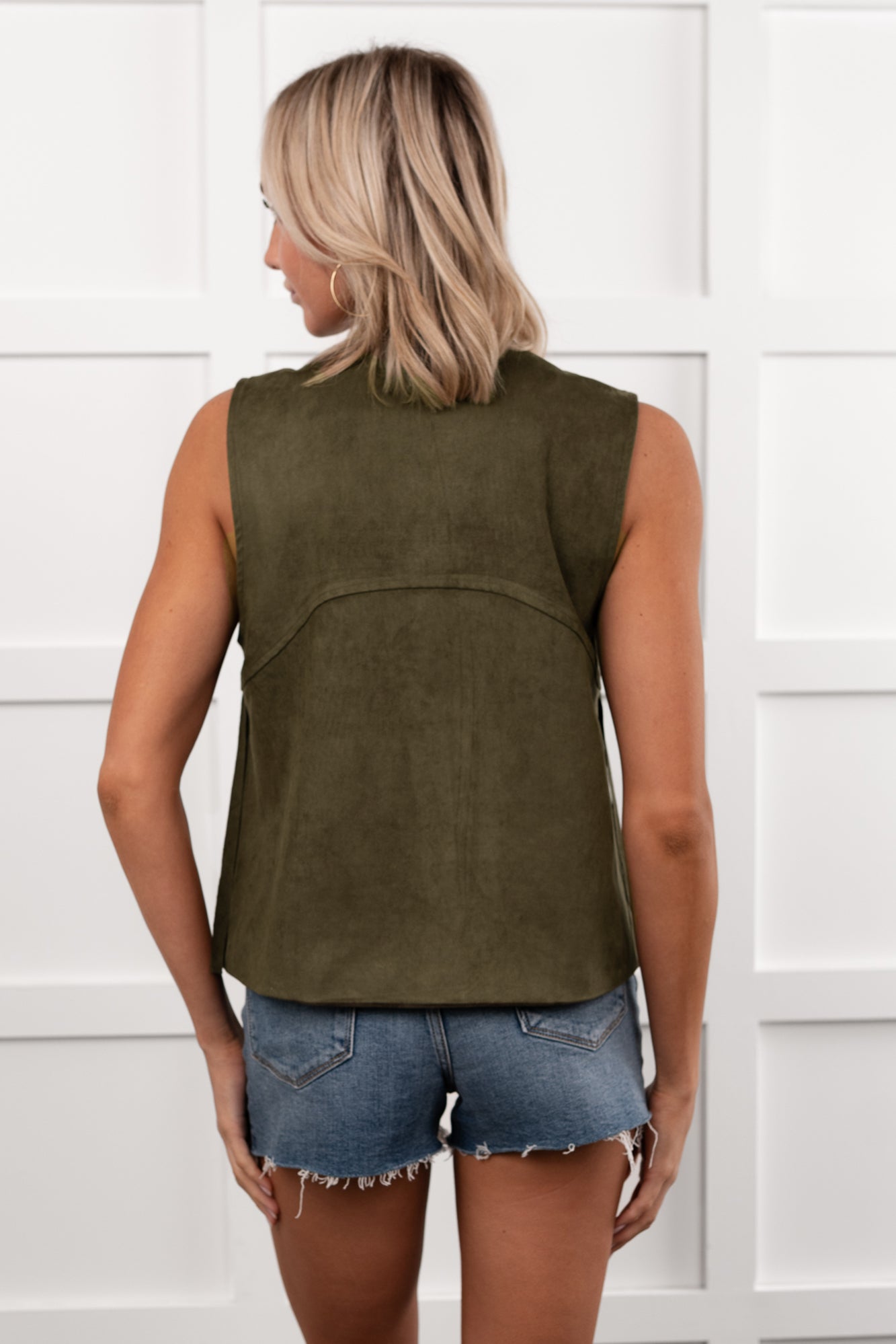 Barnwood Love Faux Suede Fringe Detail Vest (Dark Olive)