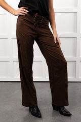 Unmatched Charm Lace-Up Suede Pants (Brown)