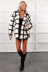 Hearth Light Grid Print Brushed Fleece Coat (Black)