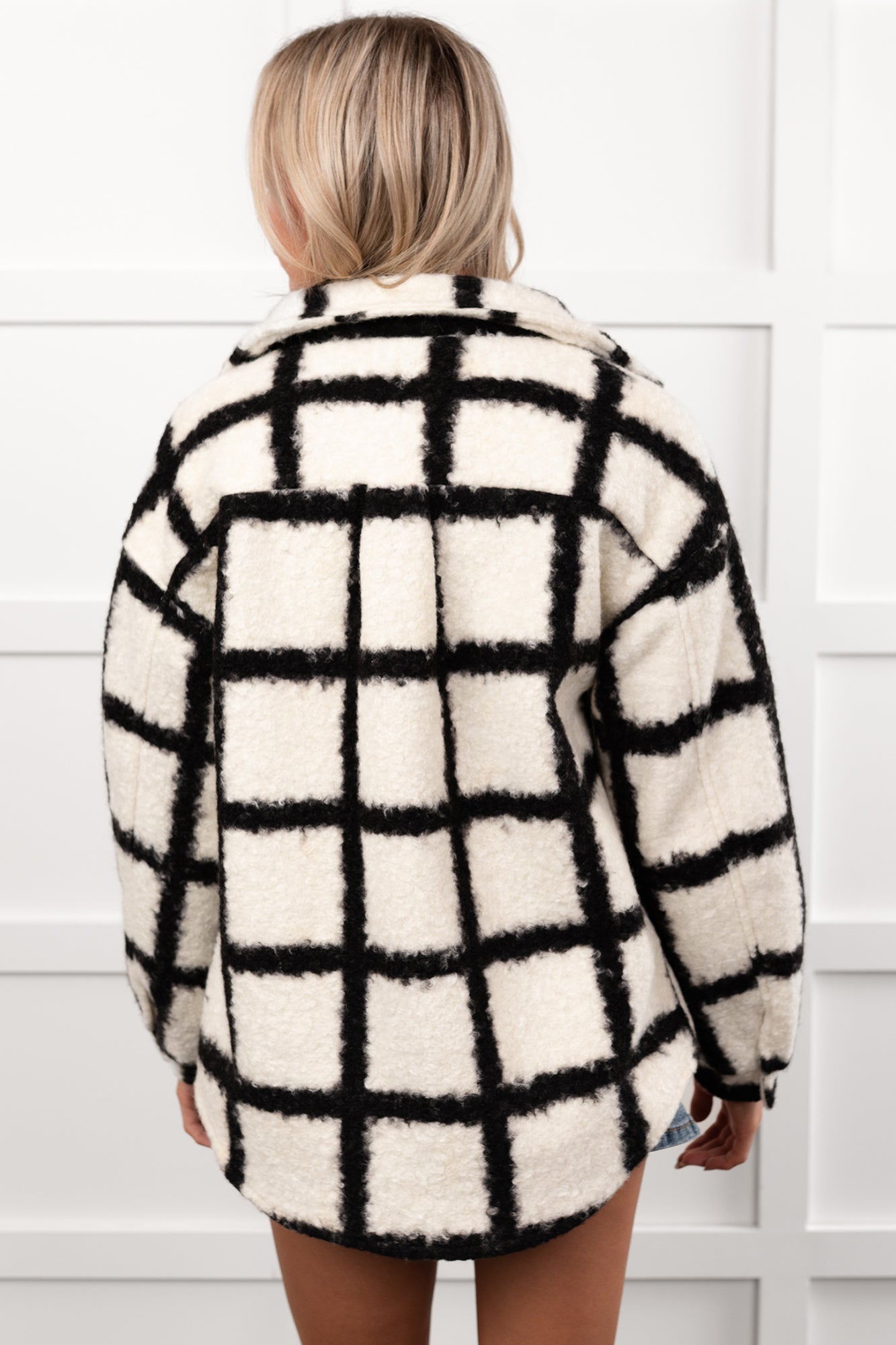 Hearth Light Grid Print Brushed Fleece Coat (Black)