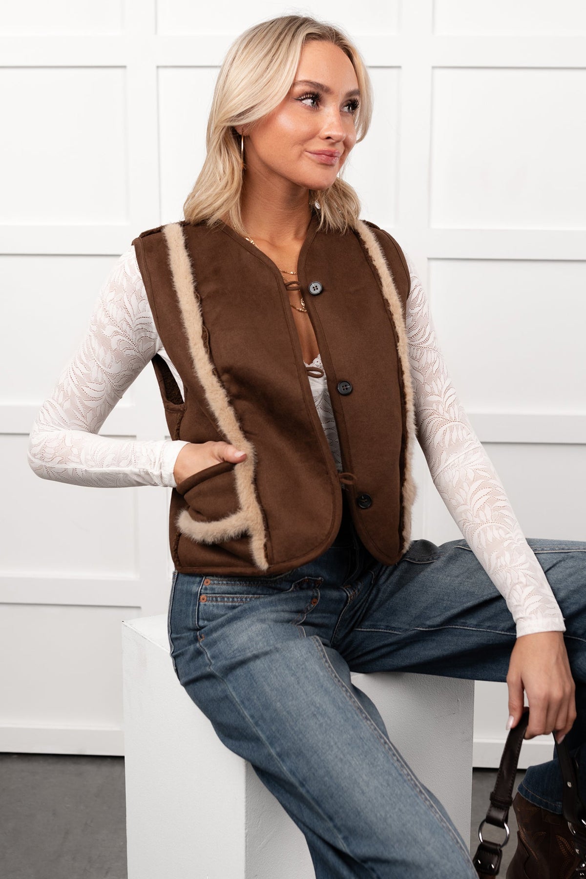 Mountain Muse Faux Suede Vest (Chocolate)