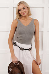 Ease Into Me Ribbed Knit Sleeveless Top (Grey)