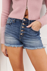 Avi High Rise Frayed Kancan Denim Shorts (Medium)