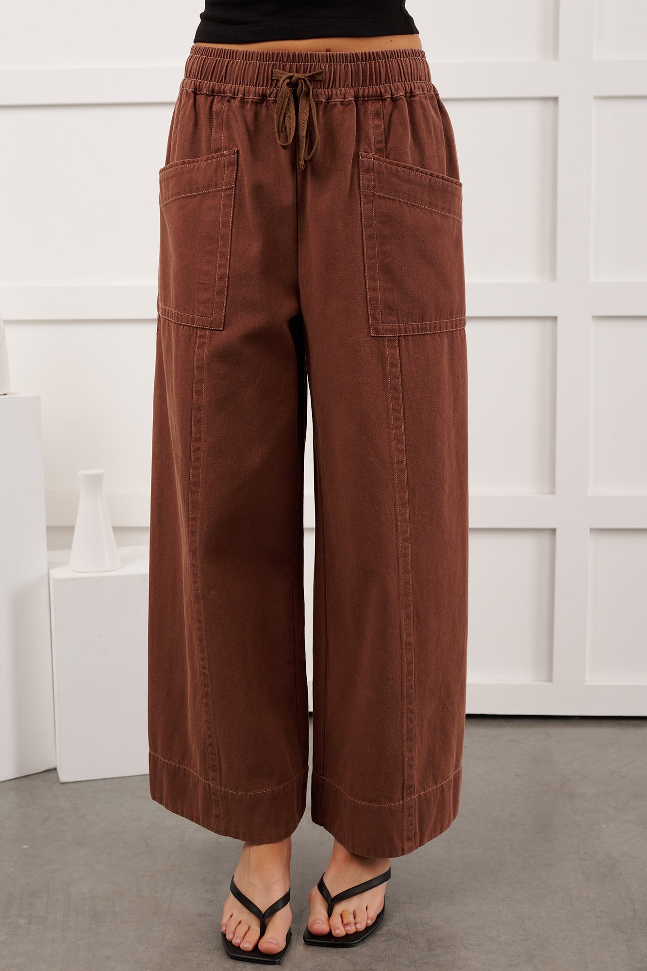 Hurley High Rise Wide Leg Mitto Shop Pants (Cocoa)