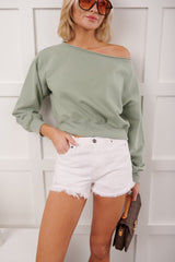Soft Sunday Off The Shoulder Sweatshirt (Sage)