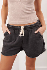 Day Off Vibes Drawstring Waist Shorts (Black)