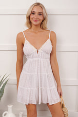 Evening Poise Sleeveless Eyelet Mini Dress (White)