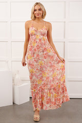 Kissed Soft Sleeveless Floral Maxi Dress (Ivory/Pink)