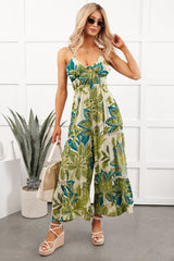 Island Flirt Open Back Floral Jumpsuit (Ivory/Green)