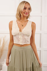 Dream In Gold Sleeveless Floral Lace Top (Cream)