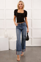 Moises Wide Leg Cuffed Mica Denim Jeans (Porto Blue)