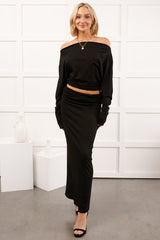 Nestle In Now Long Sleeve Maxi Skirt Set (Black)