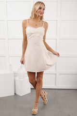 Hit The Mark Sleeveless Frayed Mini Dress (White)