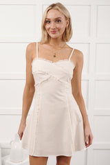 Hit The Mark Sleeveless Frayed Mini Dress (White)