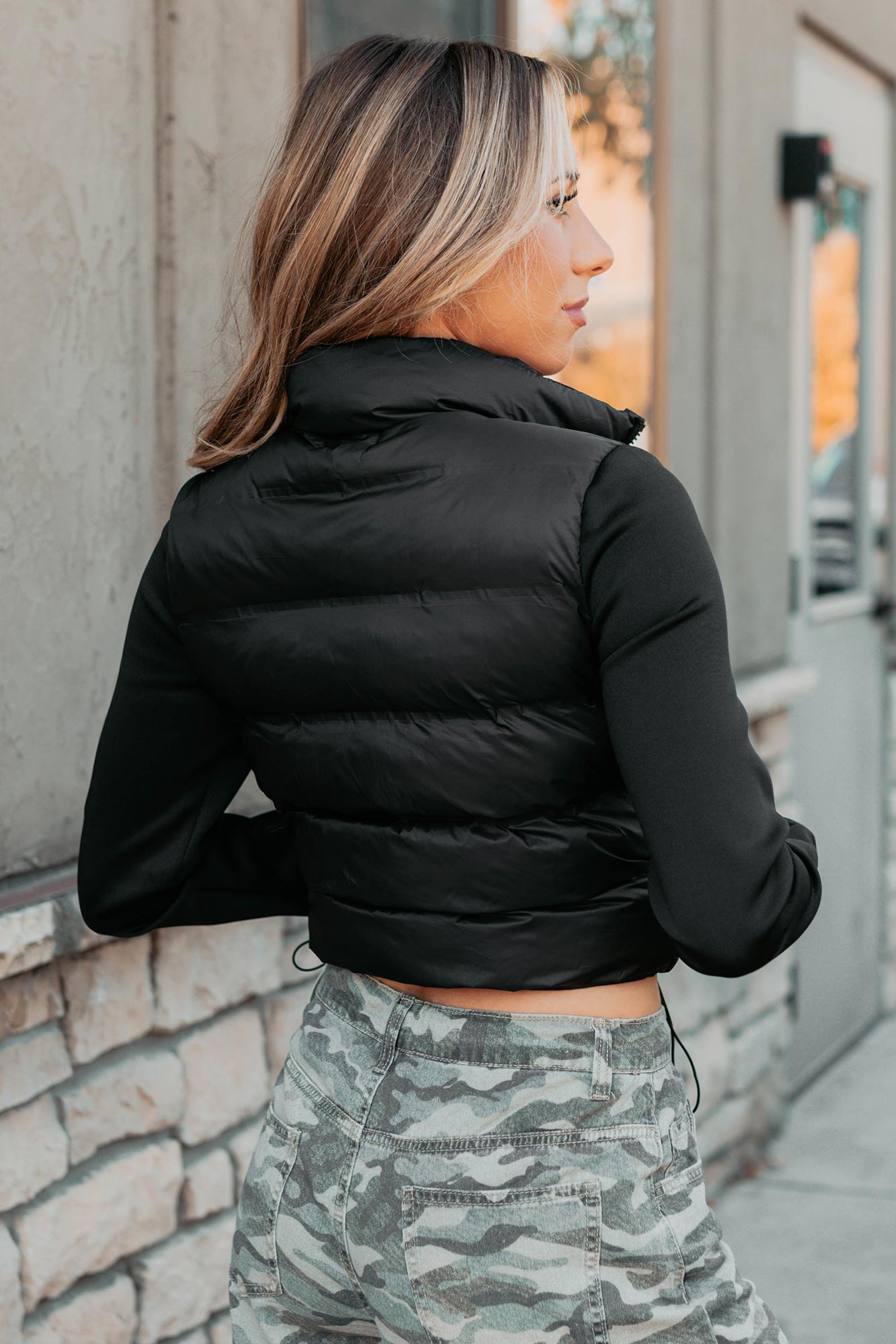 Frost Bound Scuba Sleeve Puffer Jacket (Black)