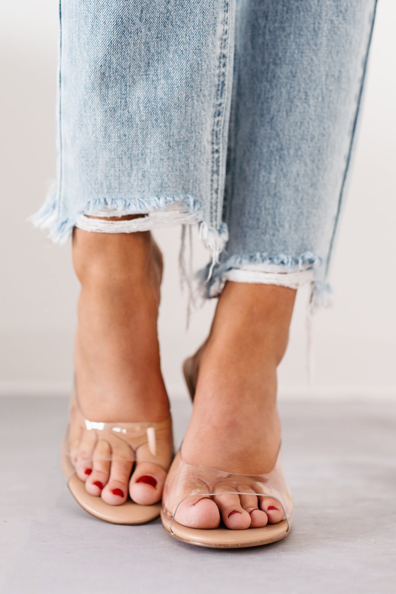 Glamour & Glow Clear Strap Lucite Heels (Nude)