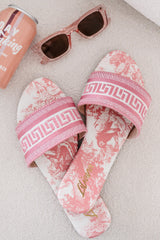 Starlit Allure Woven Print Slide Sandals (Pink)