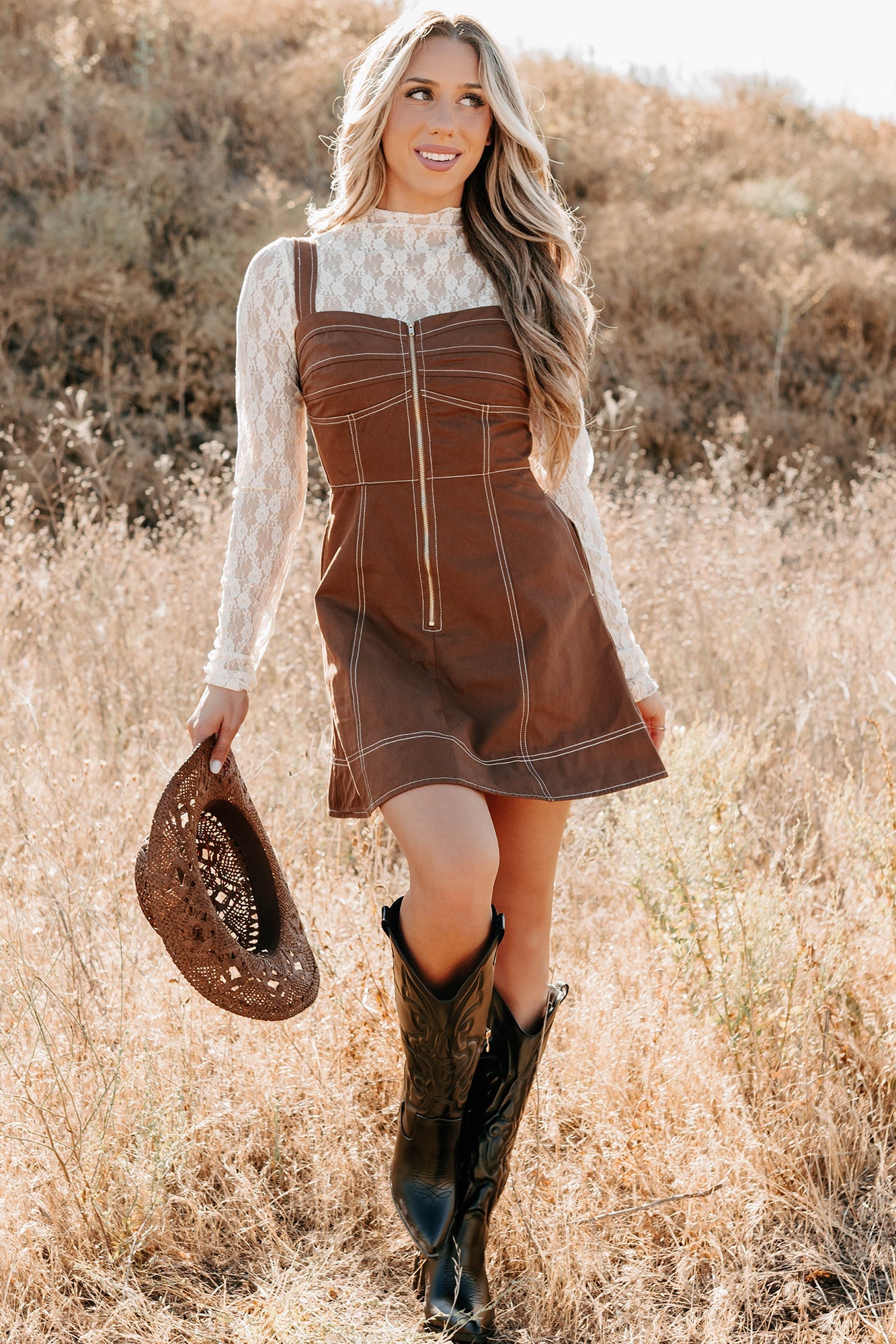 Soulful Gazes Sleeveless Denim Mini Dress (Mocha)