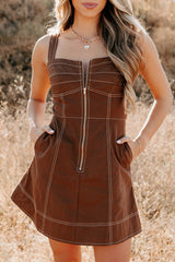 Soulful Gazes Sleeveless Denim Mini Dress (Mocha)