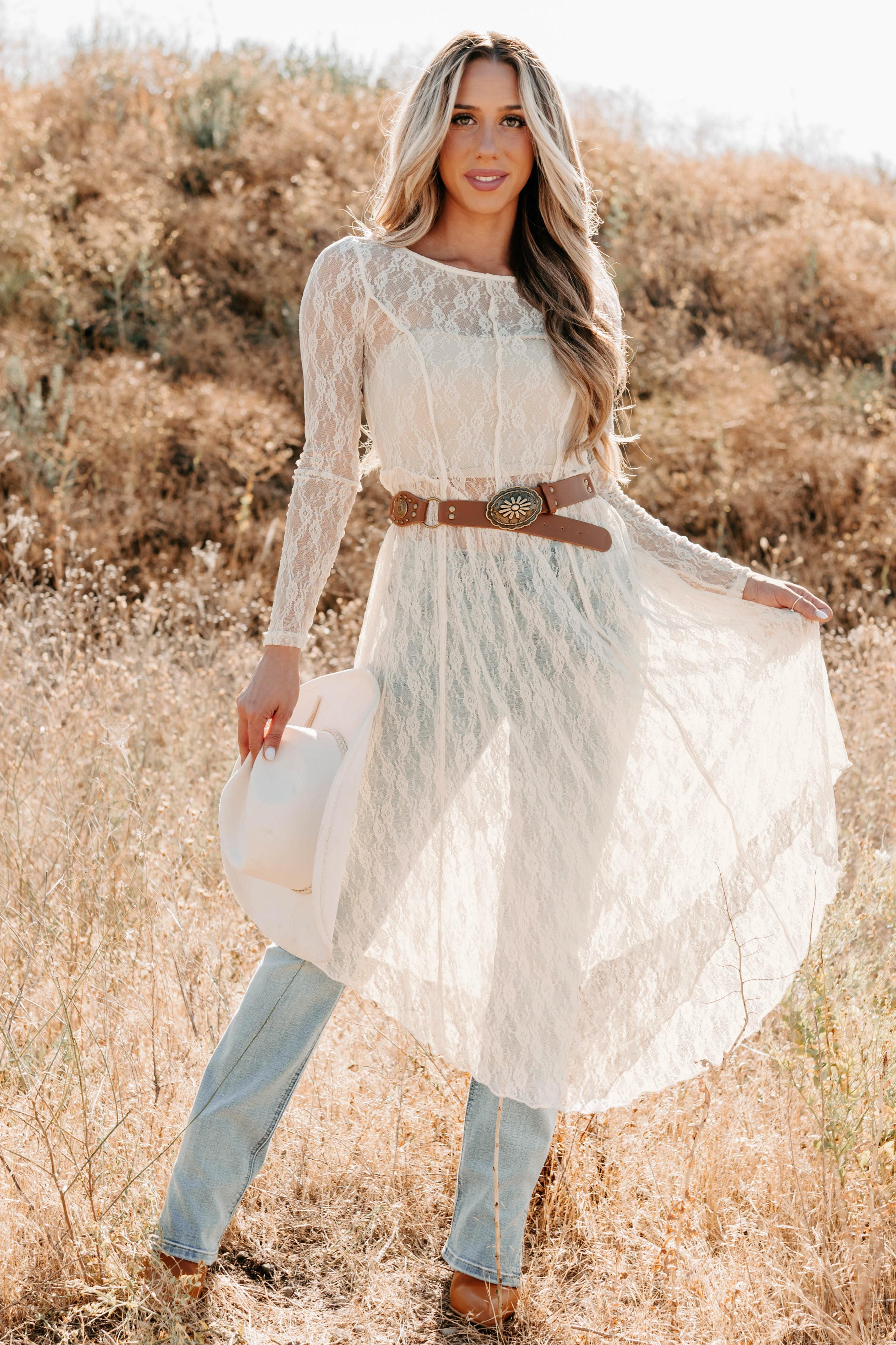 Spirit Dances Sheer Lace Midi Layering Dress (Ecru)