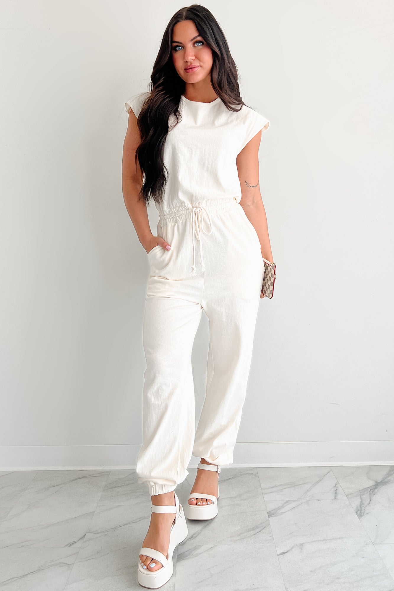 Just The Basics Short Sleeve Jumpsuit (Ivory)
