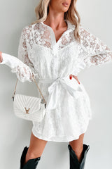 Slice Of Heaven Lace Shirt Dress (White)