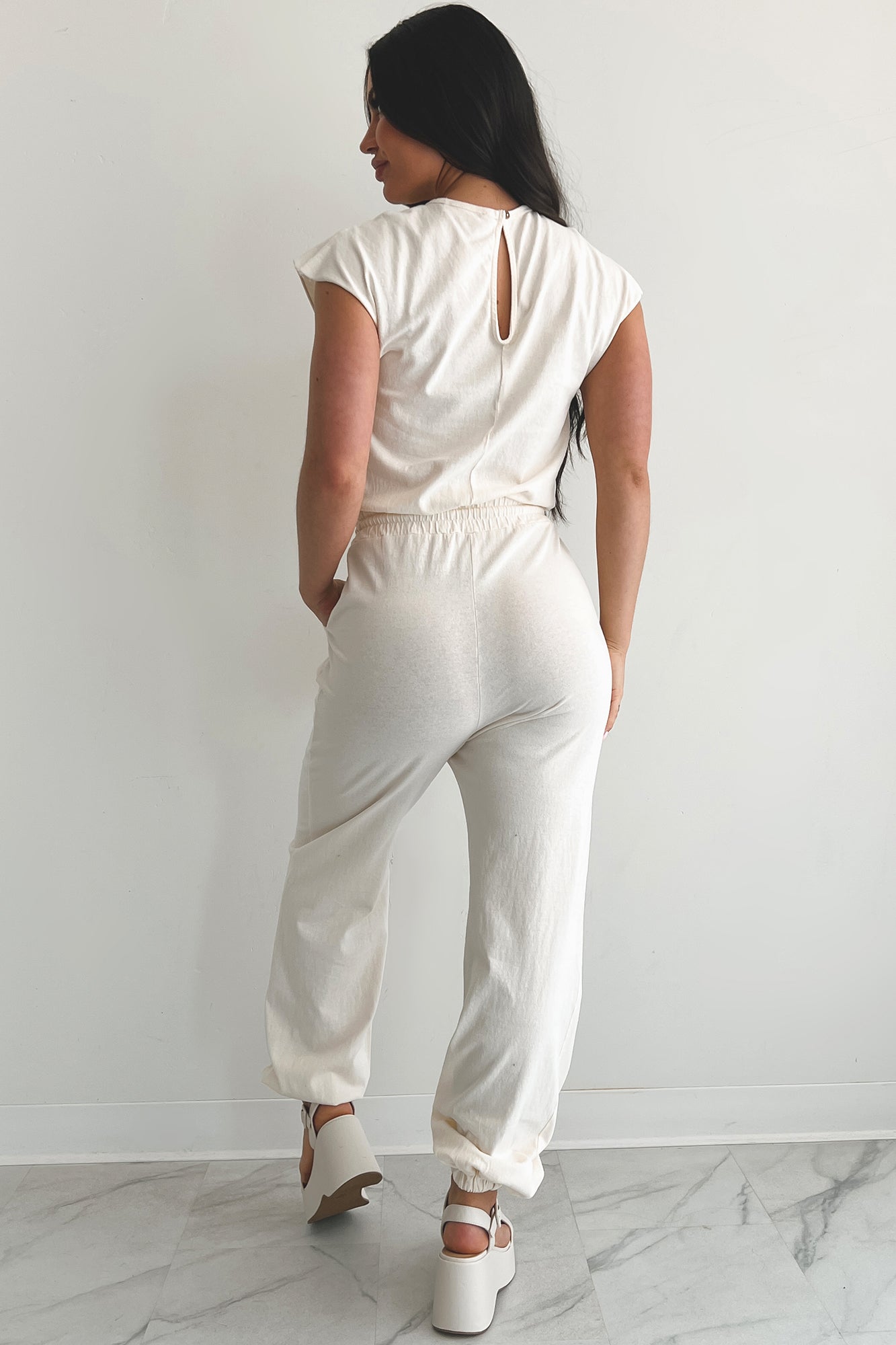 Just The Basics Short Sleeve Jumpsuit (Ivory)