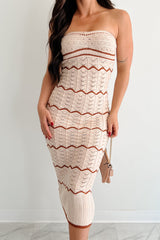 Glammed Up Crochet Knit Midi Dress (Taupe/Brown)