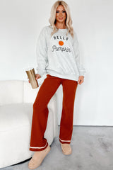Crisp Leaves Ribbed Knit Straight Leg Pant (Rust)