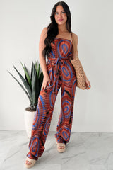 Turn Up The Volume Pleated Wide Leg Jumpsuit (Brick/Royal Blue)
