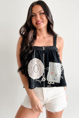 Trendsetter POL Crochet Patchwork Sleeveless Top (Black)