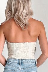 Flirty Glamour Strapless Bow Crop Top (Off White)