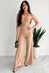Sheer Ferocity Chain Strap Cutout Jumpsuit (Taupe)