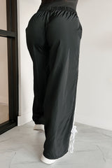 Colby Side Stripe Ribbon Tie Track Pants (Black)