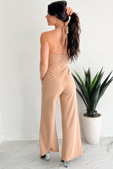 Sheer Ferocity Chain Strap Cutout Jumpsuit (Taupe)