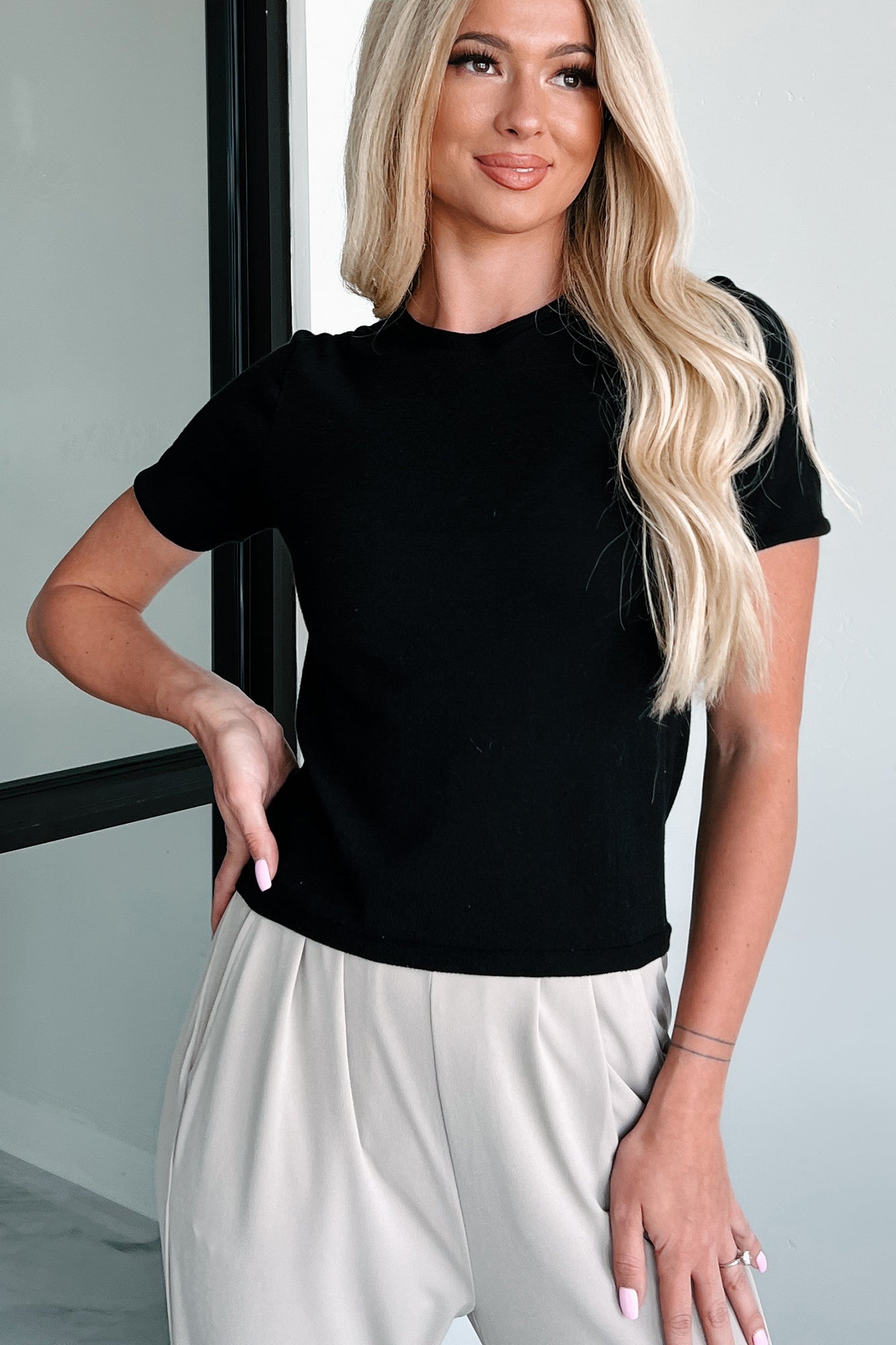 Balancing It All Lightweight Sweater Tee (Black)