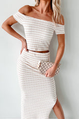 Blissful Mood Striped Crop Top & Skirt Set (Ivory/Taupe)