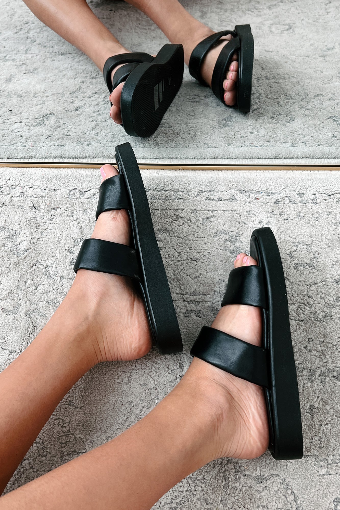 Hey Amigo Double Strap Platform Sandals (Black)