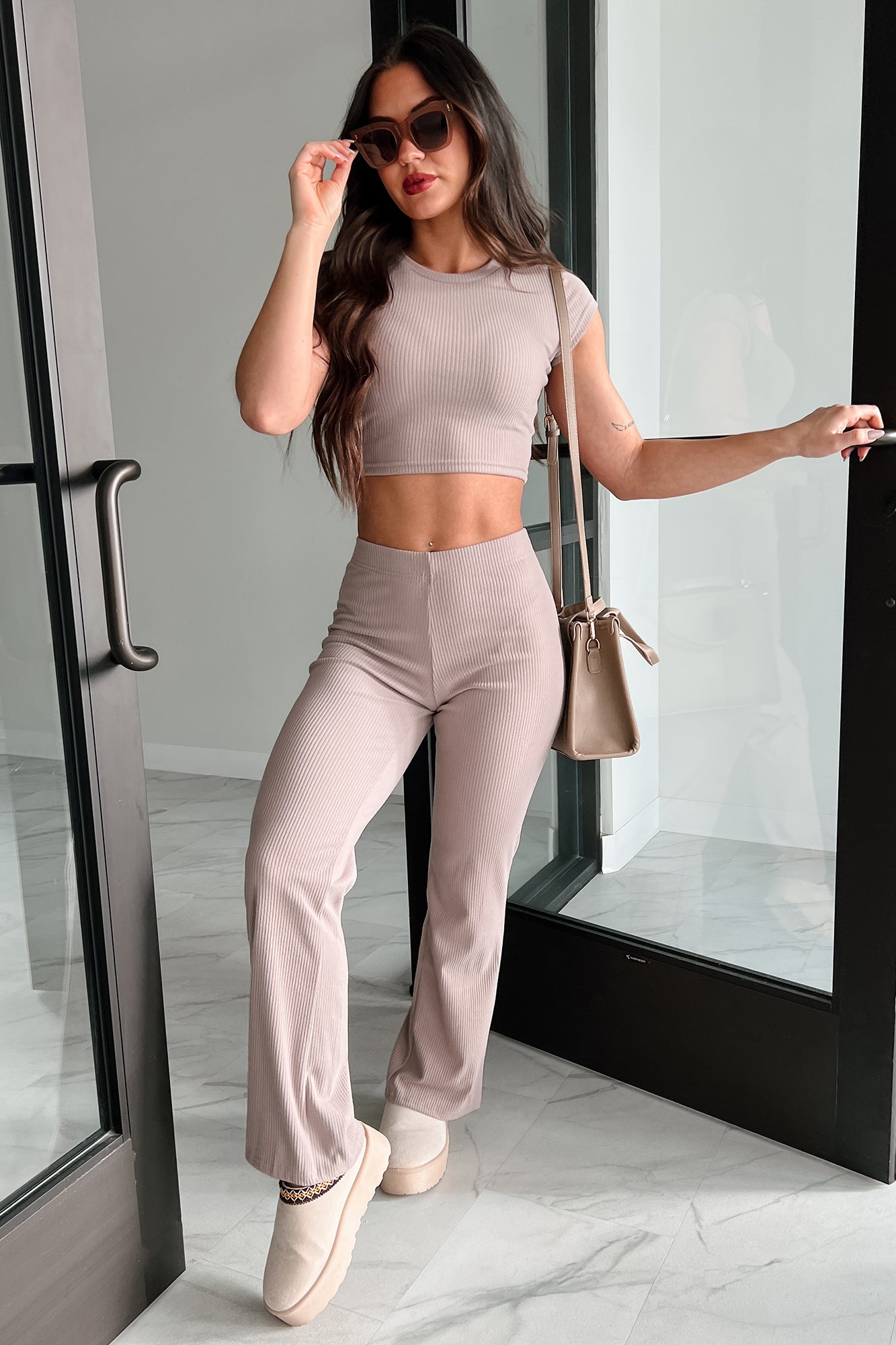 Casually Poised Knit Top & Pants Set (Smoked Eggplant)