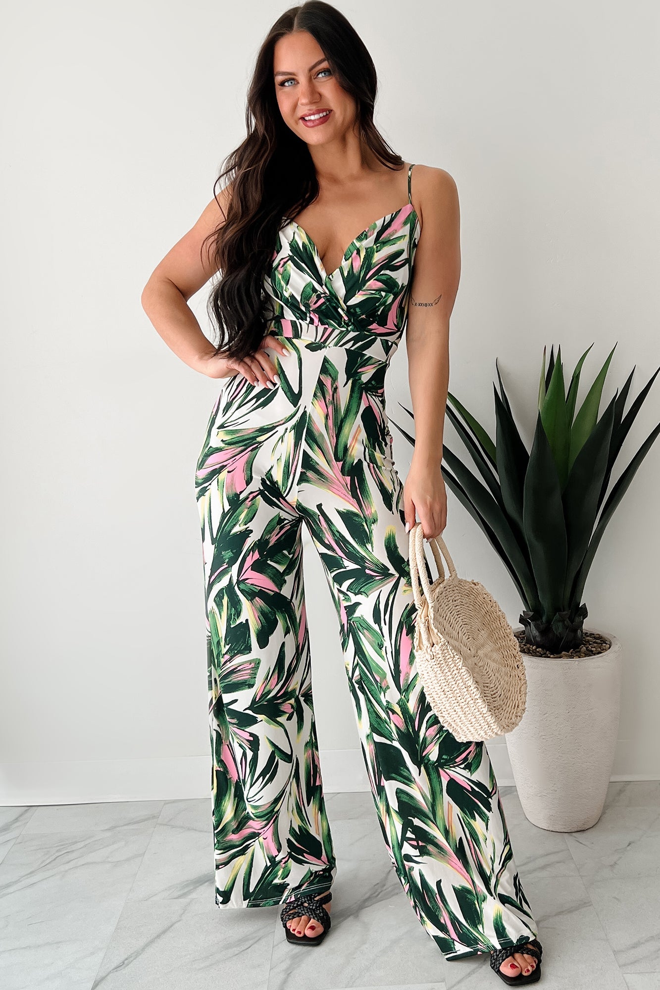Walking With Fire Printed Surplice Jumpsuit (Multi)