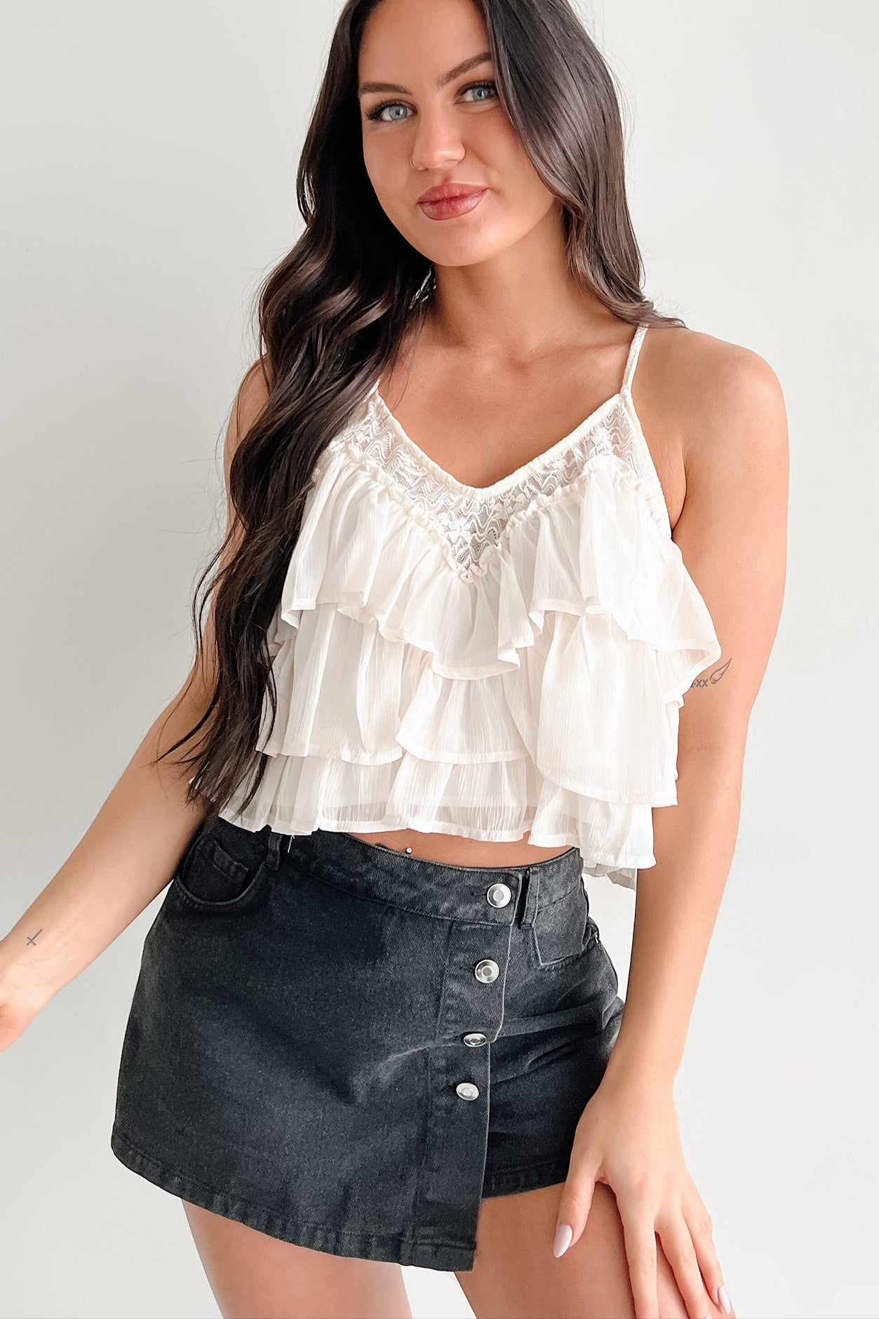 Just Might Be Love Tiered Ruffle Tank Top (Cream)