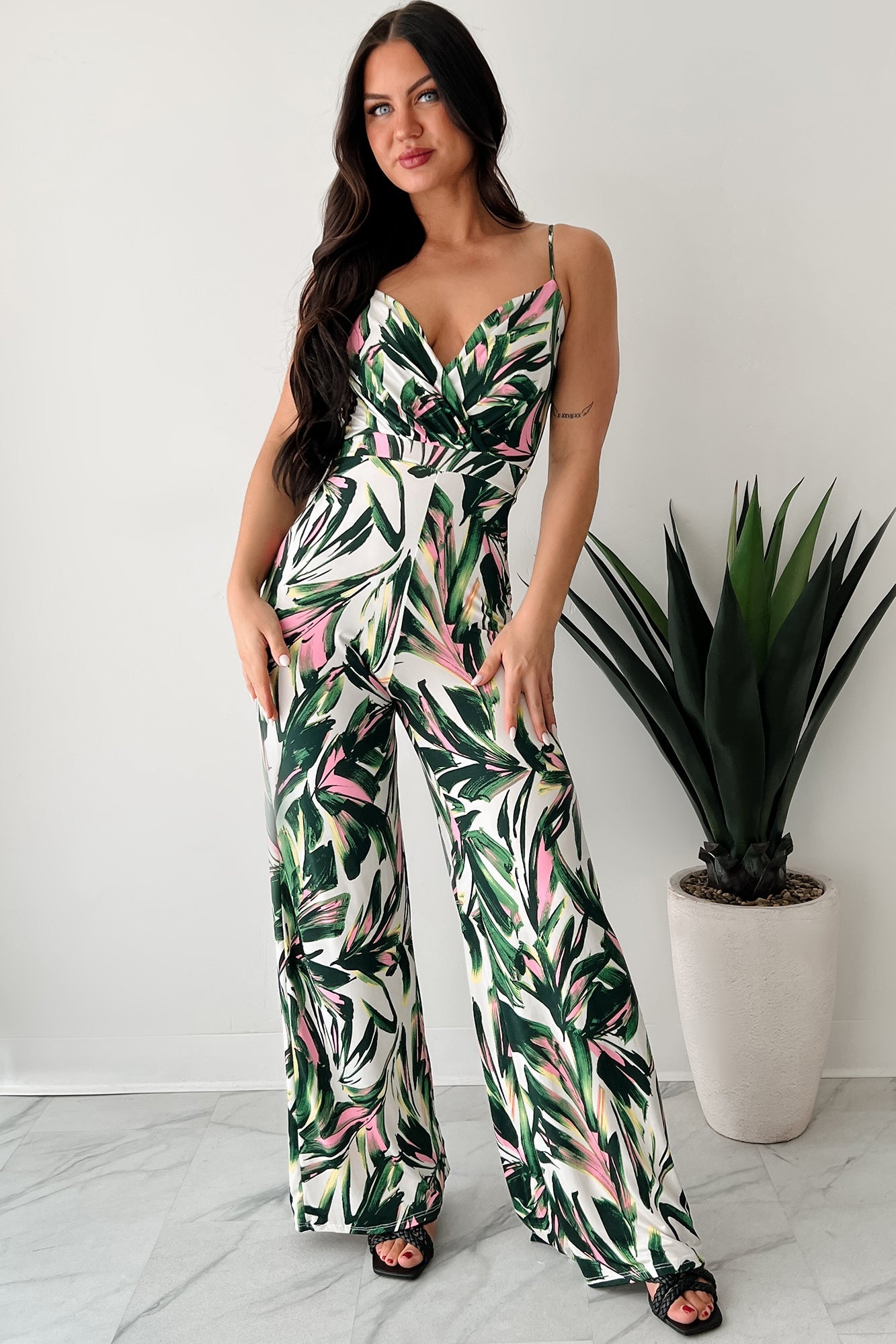 Walking With Fire Printed Surplice Jumpsuit (Multi)