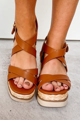 Gone On A Retreat Raffia Platform Wedges (Tan)