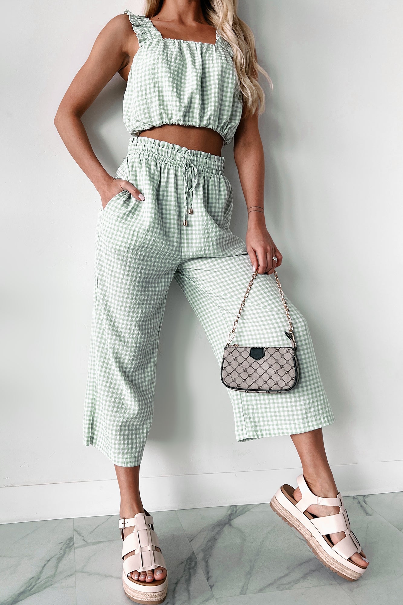 Armondo Gingham Crop Pants (Sage)