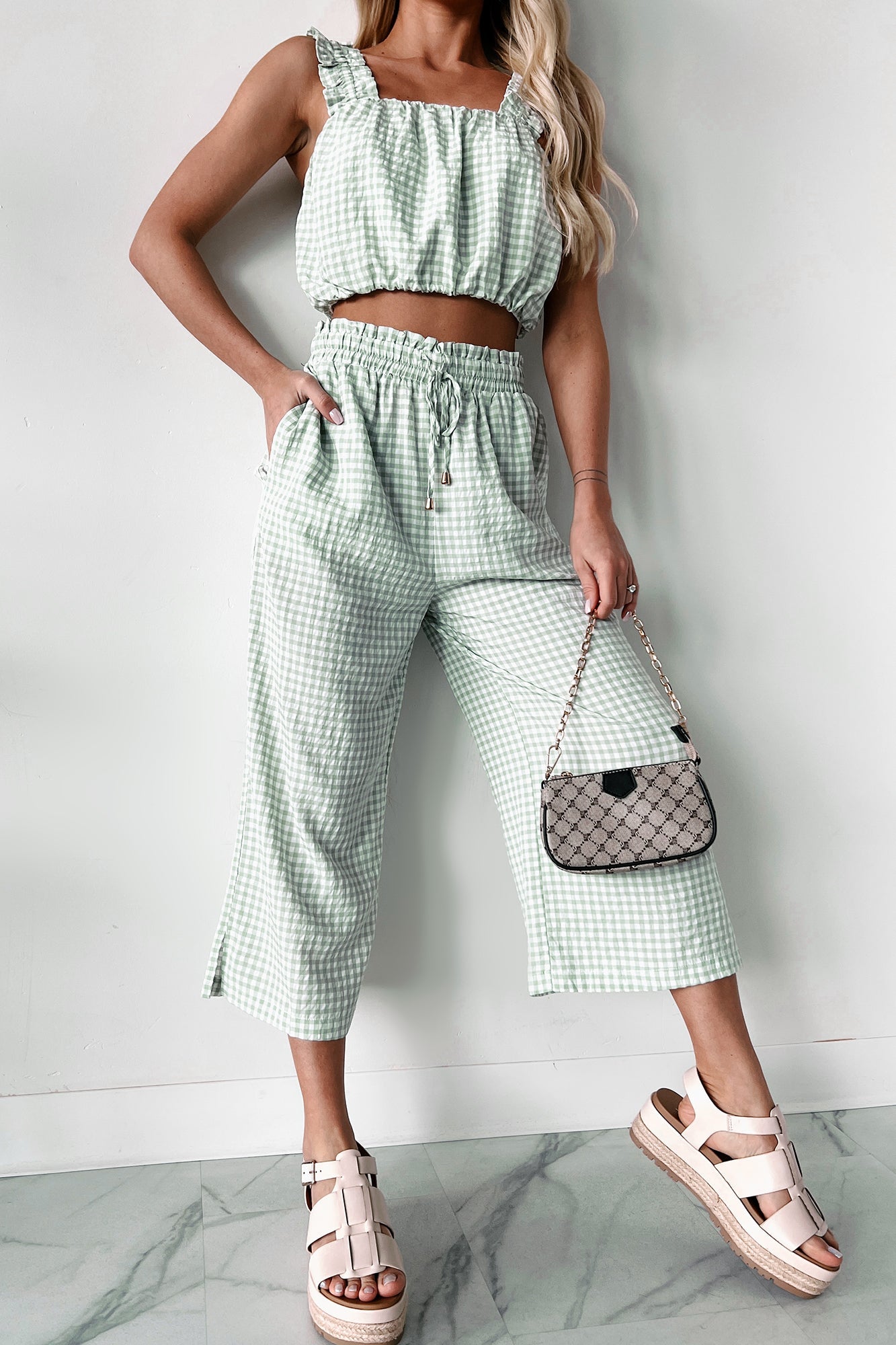 Armondo Gingham Crop Pants (Sage)