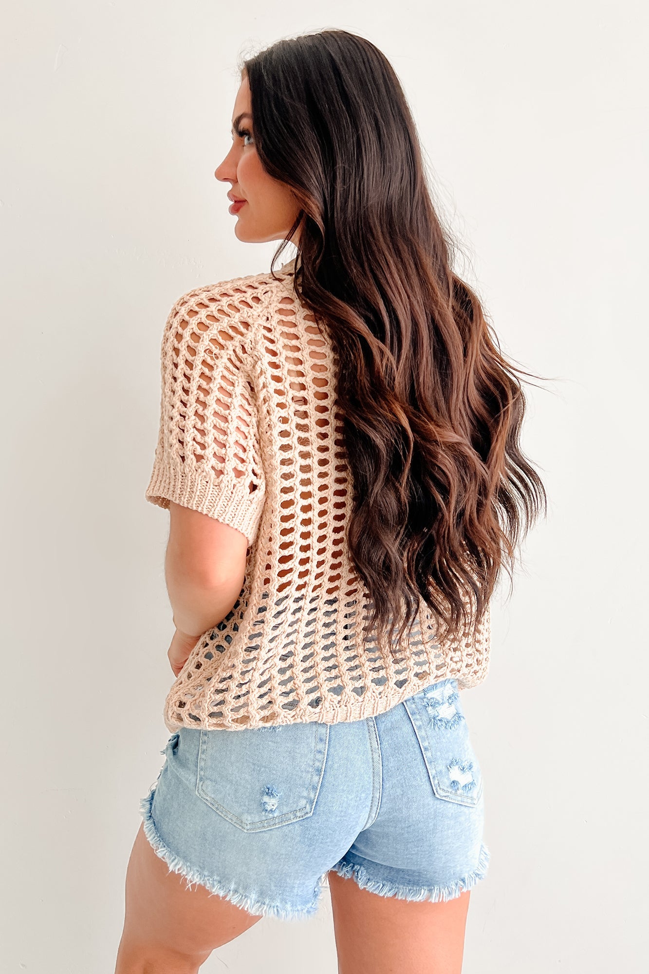 Sea Breeze Babe Open Knit Top (Taupe)