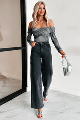 Kora Off The Shoulder Bodysuit (Black/Grey)